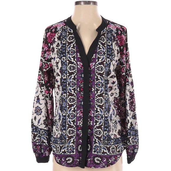 New York & Company Patterned Long Sleeve Button-Up Blouse - Picture 1 of 2
